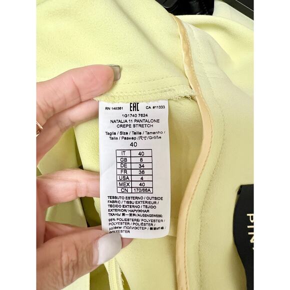 Pinko Natalia High Waisted Pleated Crepe Ankle Trouser Pants Yellow Womens US 4 - Picture 5 of 6